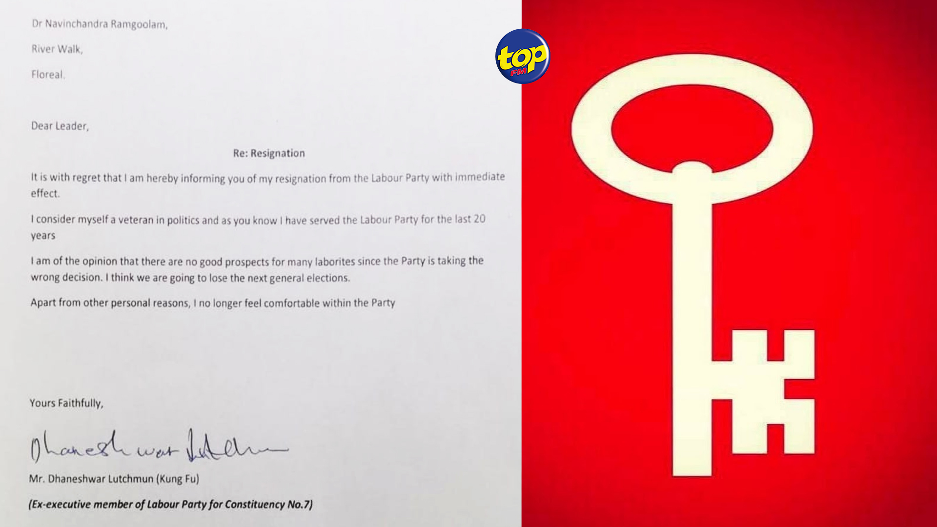 Politique Kung Fu Quitte Le Parti Travailliste TOP FM Mauritius