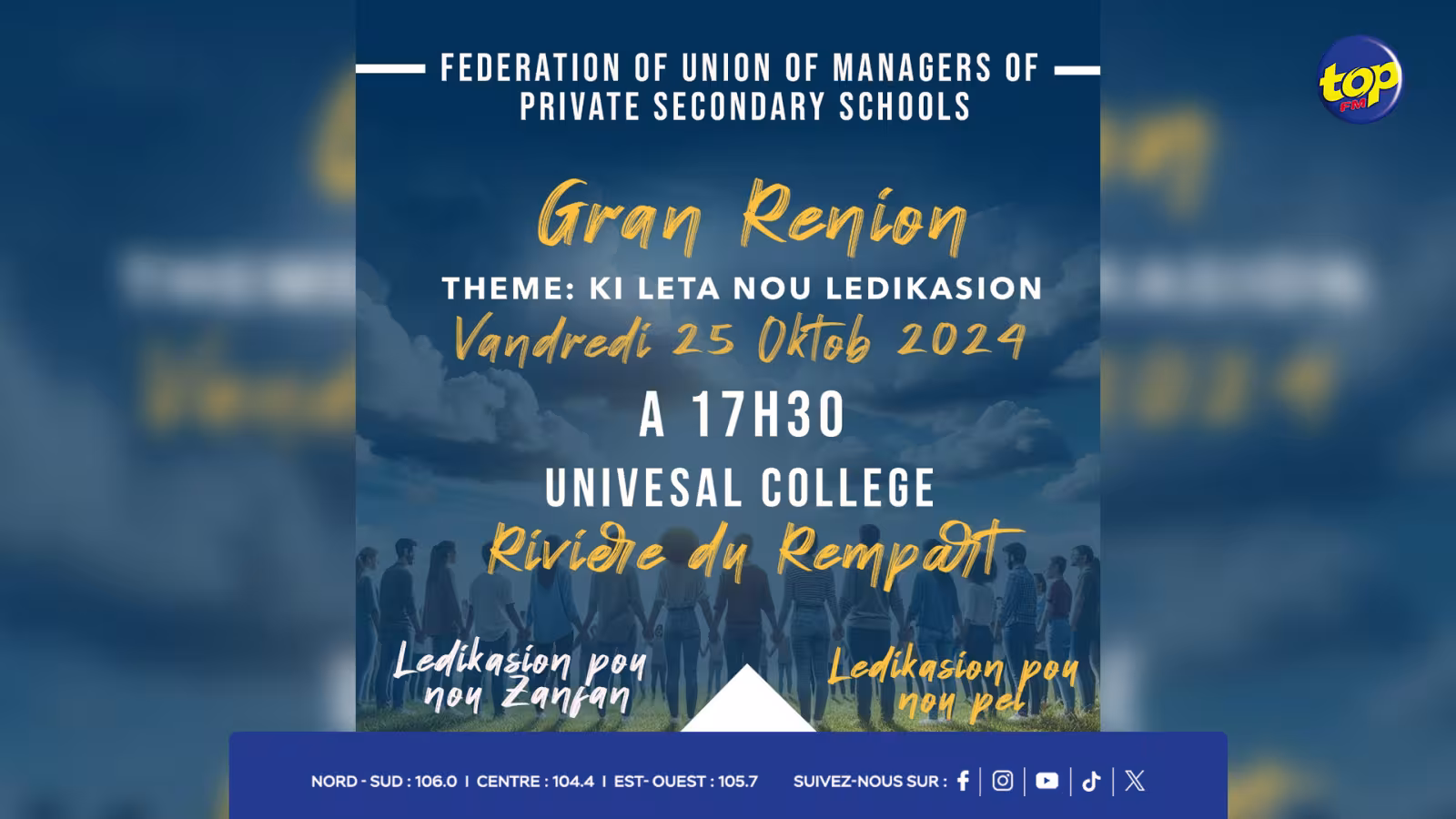 À Rivière du Rempart ce vendredi : Débat sur le thème "Ki Leta Nou Ledikasion" 