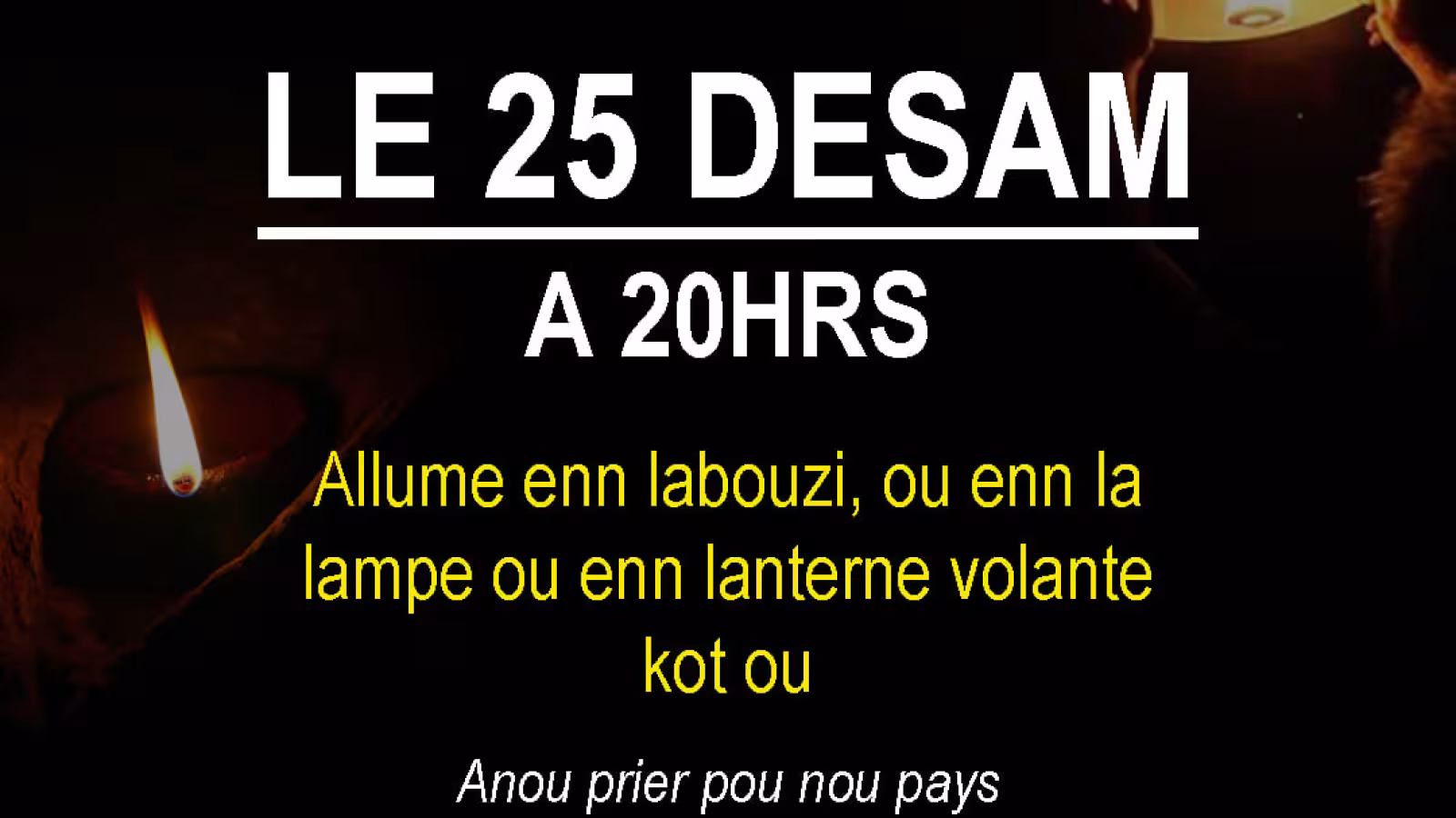 « Anou prier pou nous pays sorti dan difficultés… » : Dans environ 6 heures , l’équipe de TOPFM sera live sur Facebook pour se recueillir avec les mauriciens.