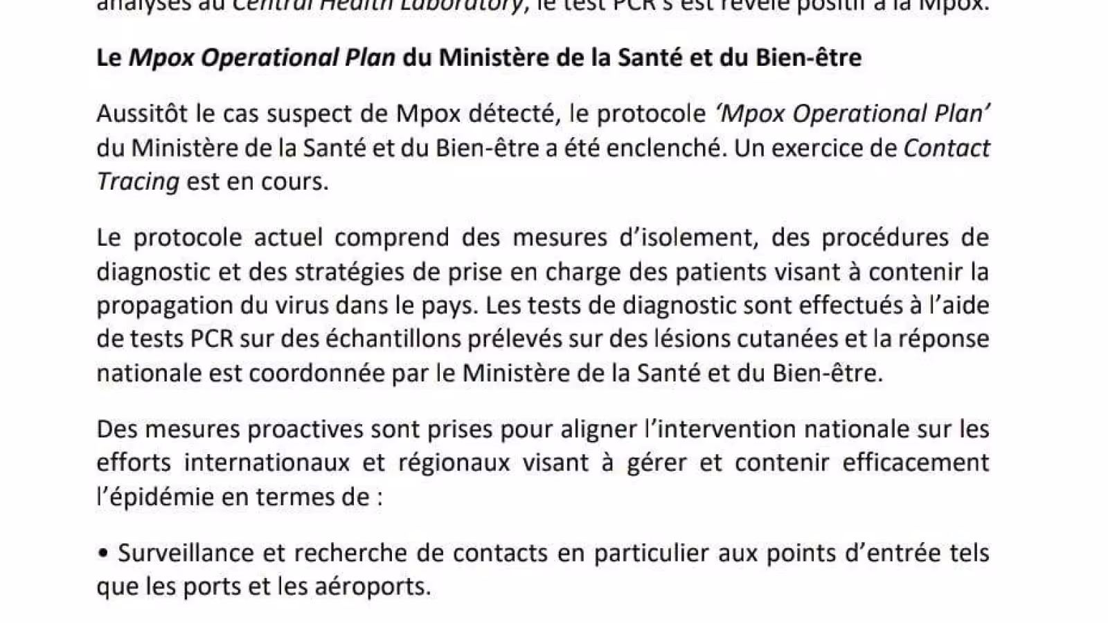 Premier cas de Mpox à Maurice : Un Nigérian de 49 ans testé positif