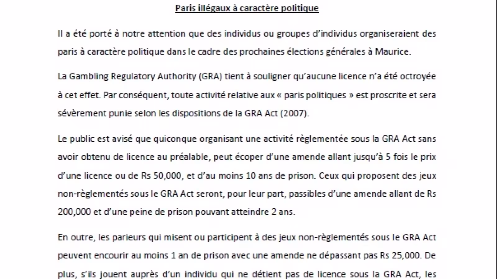 Communique - Paris illégaux sur la politique