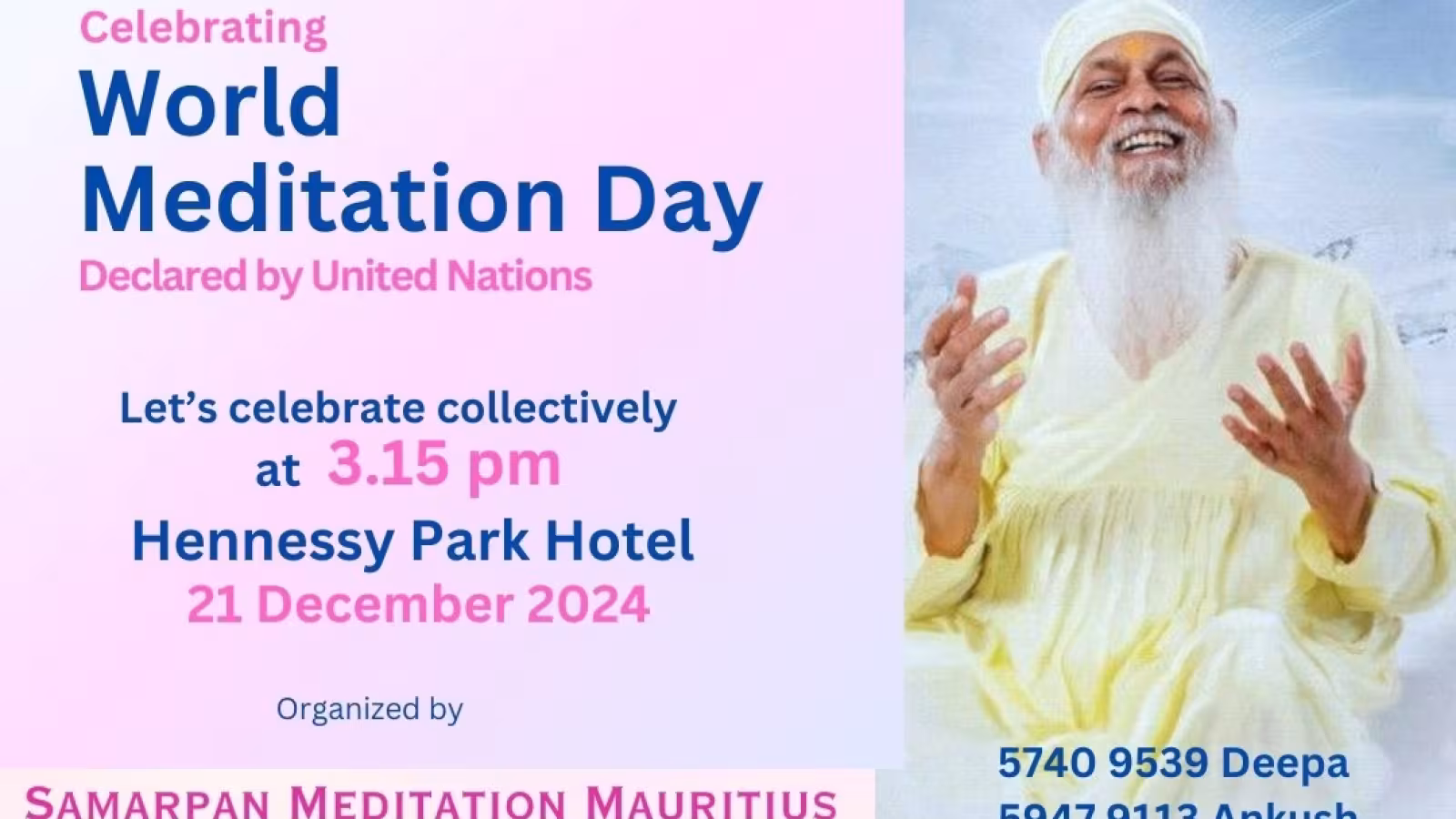 À l’occasion de la Journée Mondiale de la Méditation : Samarpan Meditation organise un événement spécial ce samedi 21 décembre