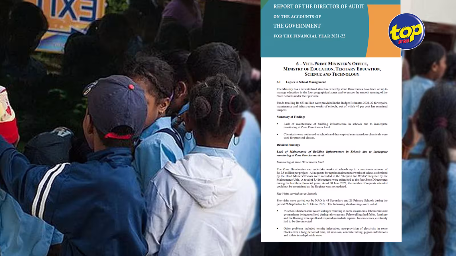 Infrastructures en milieu scolaire : Fuites d’eau constantes, des salles de classe et des toilettes dans un piteux état, alors que 40% des Rs 653 millions allouées n’ont pas été dépensées, déplore l’Audit