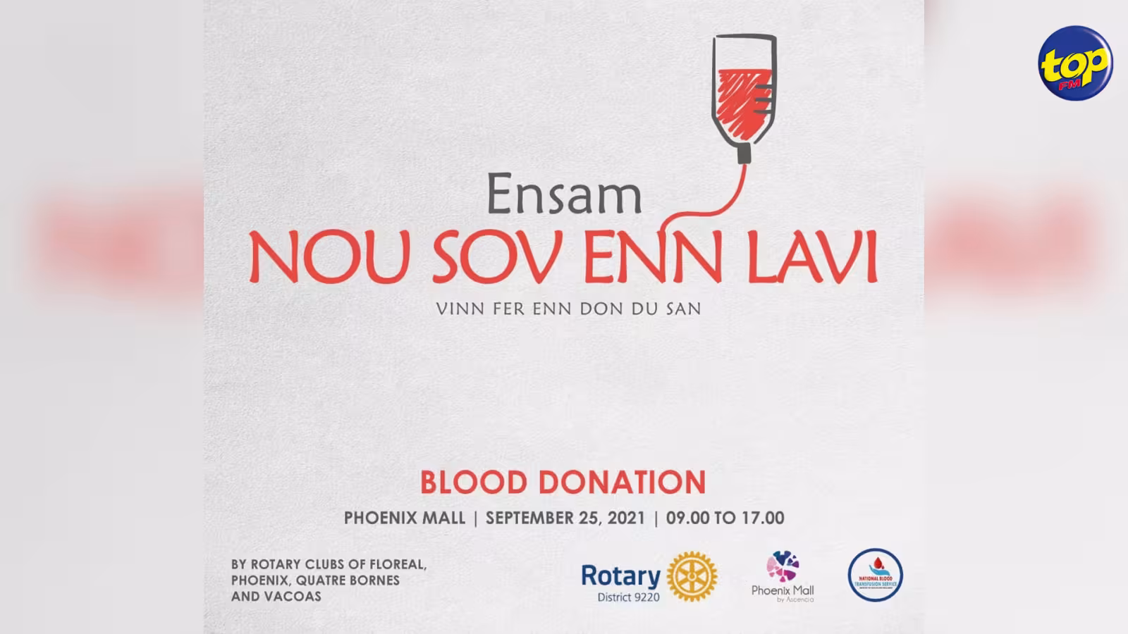 Don de sang organisé au Phoenix-Mall, ce samedi jusqu’à 16 heures : le Rotary Club de Floréal fait appel à votre générosité
