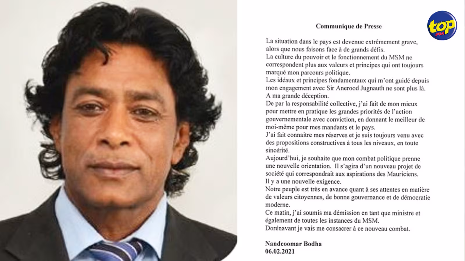 Breaking NEWS : Nando Bodha soumet sa démission en tant que ministre des affaires étrangères et de toutes les instances du MSM