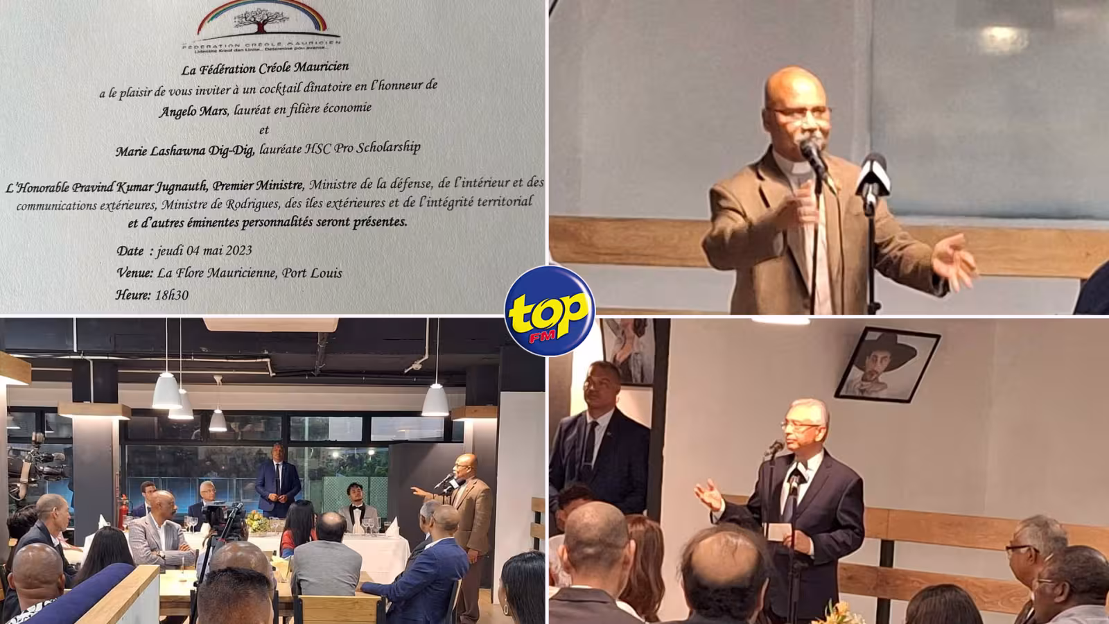 À Port-Louis jeudi soir : cocktail dînatoire en l’honneur de deux lauréats organisés par la Fédération Créole Mauricien et le père Grégoire, Pravind Jugnauth a pris la parole à cette occasion