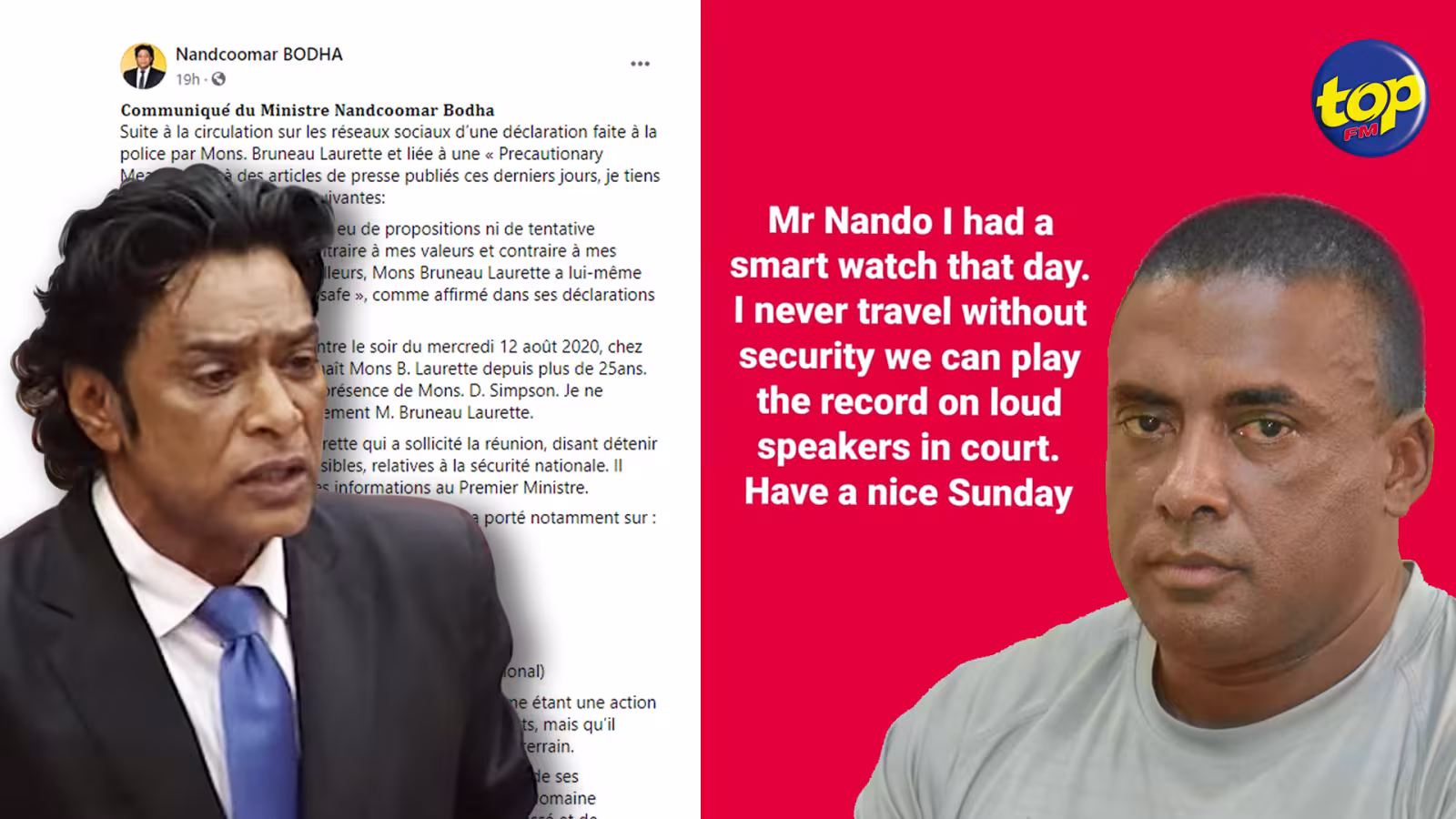 Propositions et tentative d’intimidation sur Bruneau Laurette : ‘J’ai la conversation entre Nando Bodha et moi sur mon smart watch, si li envi mo kapav met sa lor haut-parleur devant 25,000 dimun’ lance-t-il