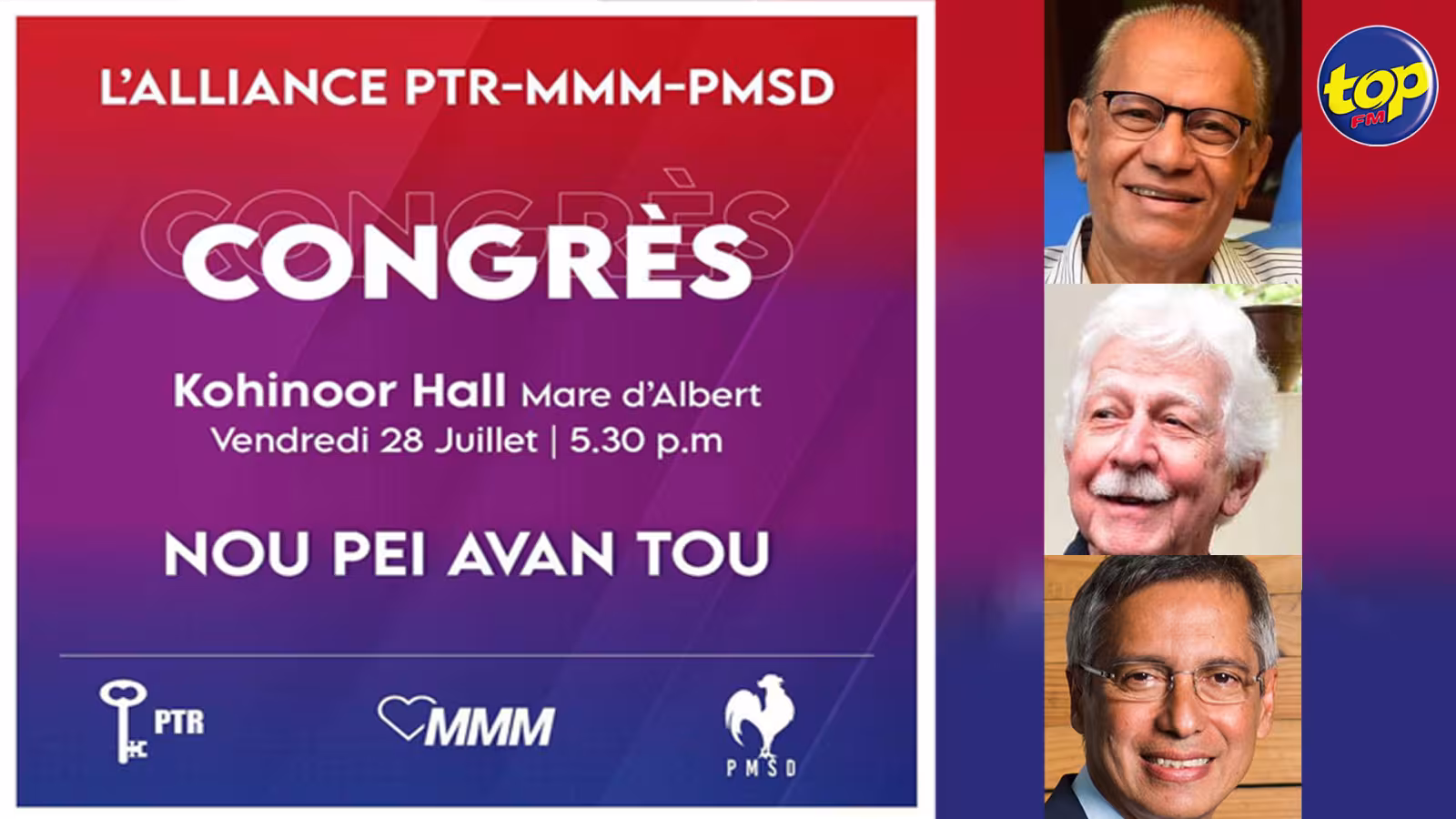 Première réunion des 3 leaders de la coalition PTr /PMSD/MMM cet après-midi, à J-2 du congrès de Mare-d’Albert