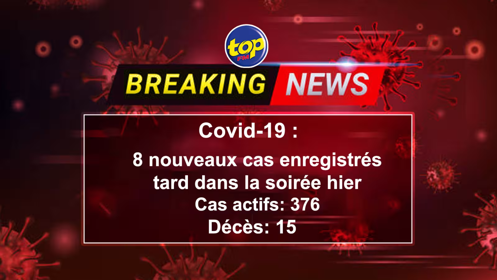 Covid 19 : 8 nouveaux cas enregistrés