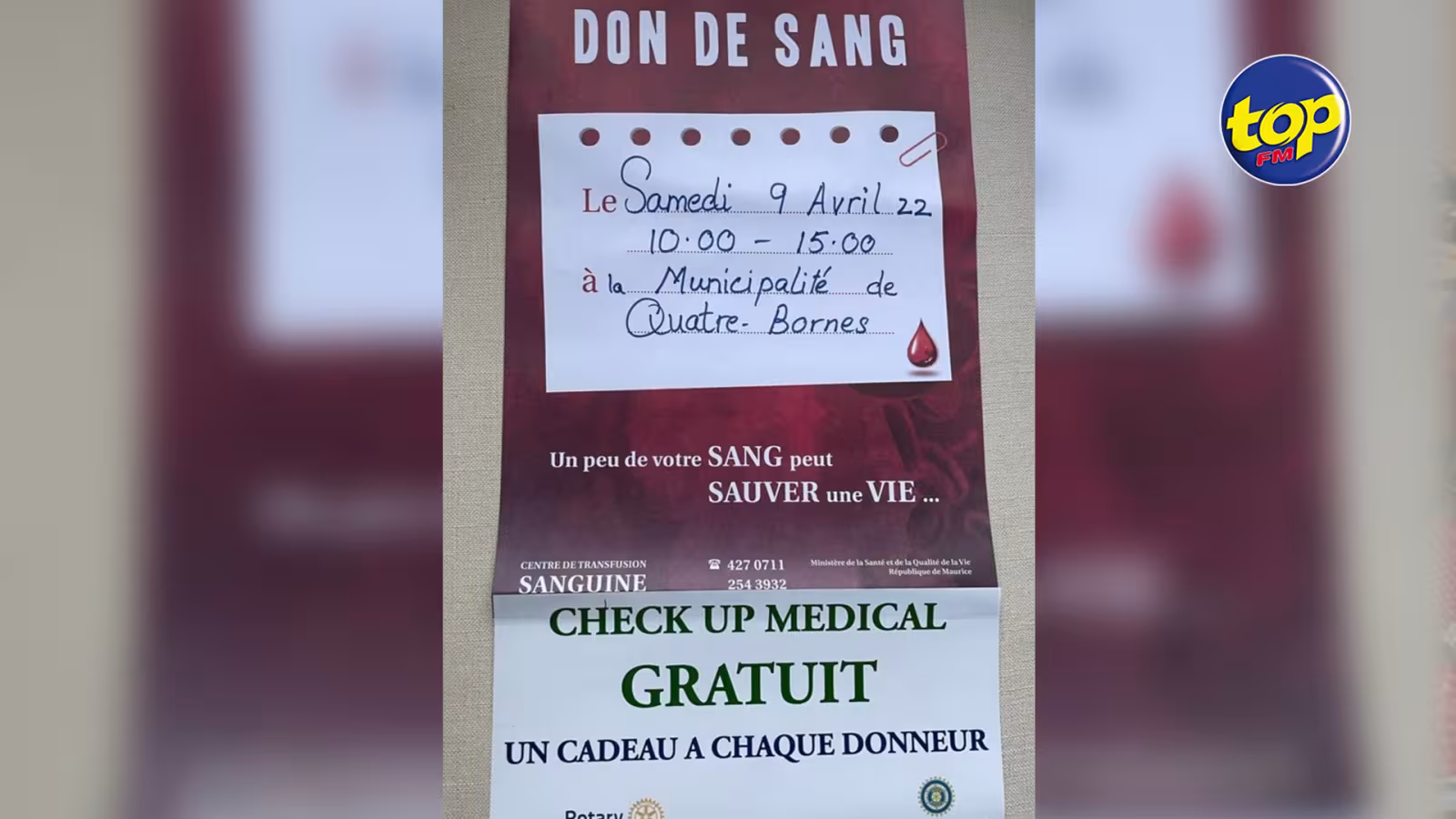 Ce samedi 9 avril à Quatre Bornes : Don de sang à la Municipalité de 10 à 15 heures