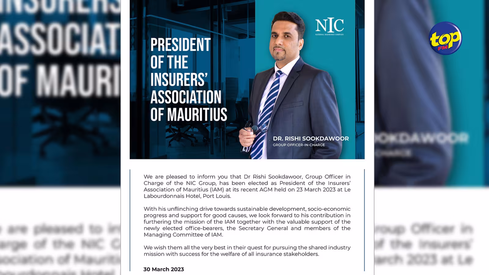 Insurers’ Association of Mauritius : Le Dr Rishi Sookdawoor est le nouveau président