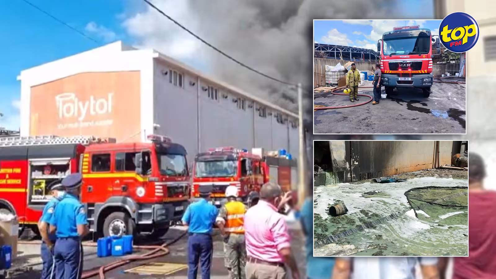 Dans l’entrepôt de Polytol Paints à Riche Terre : L’incendie contrôlé, les pompiers à pied d’œuvre pour retirer les débris