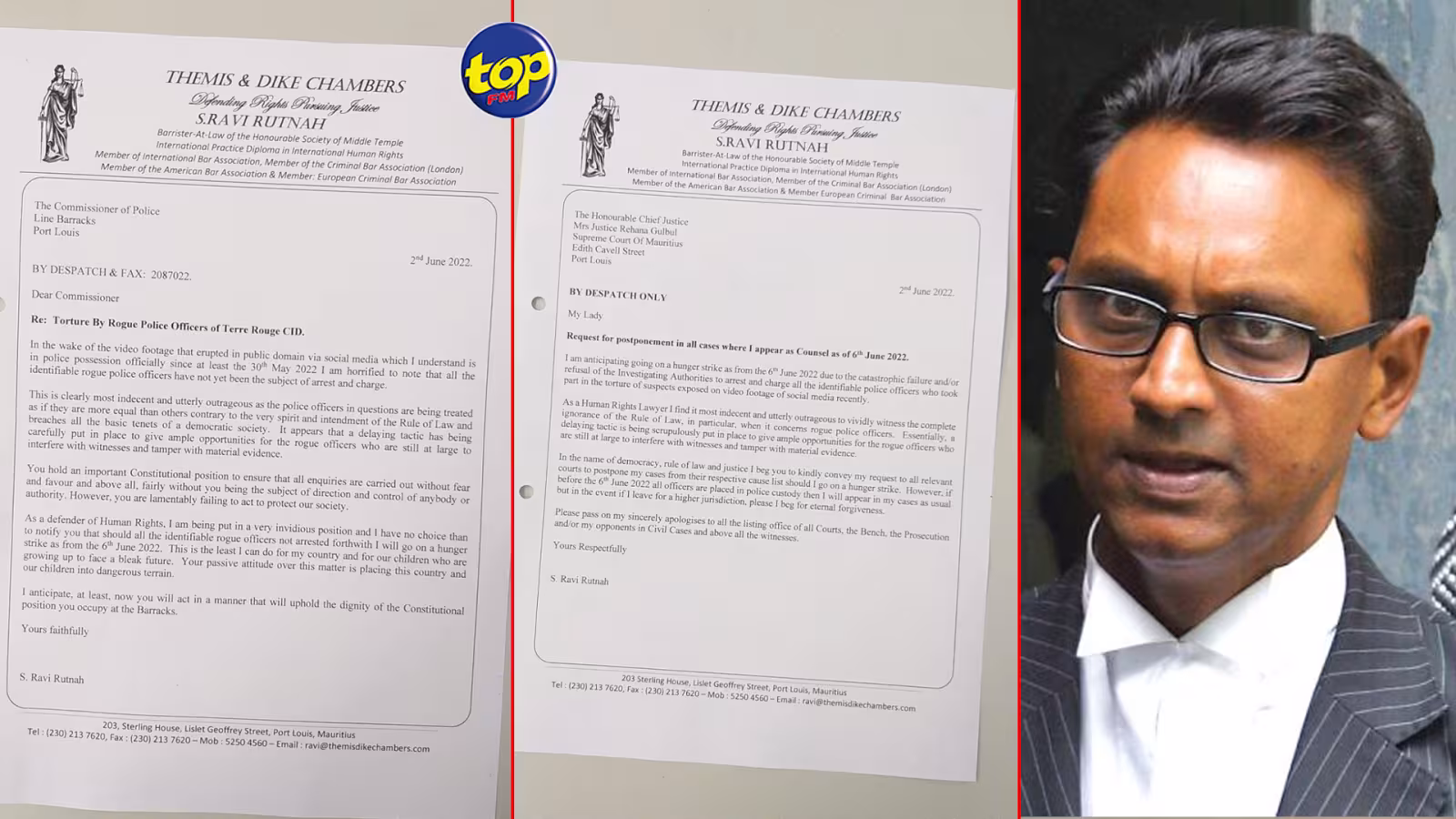 Vidéos de torture : Ravi Rutnah écrit à la cheffe juge demandant le renvoi de tous ses cas en cour à partir du 6 juin, l’homme de loi sera en grève de faim si tous les policiers impliqués ne sont pas arrêtés