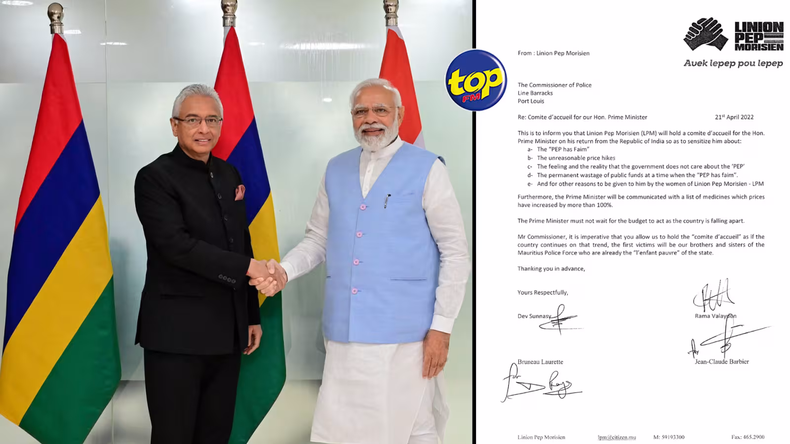 Politique : Linion Pep Morisien planifie un comité d’accueil pour Pravind Jugnauth à son arrivée de la Grande Péninsule