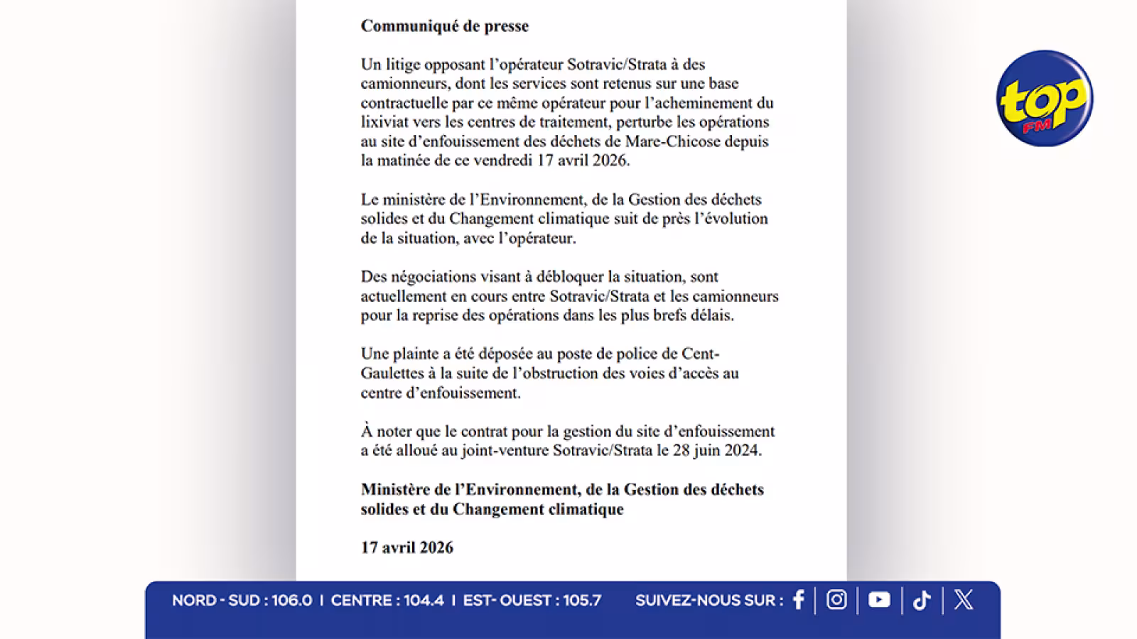 Litige à Mare-Chicose : les opérations perturbées par un mouvement de protestation des camionneurs