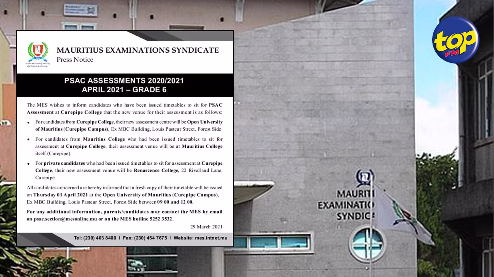 Examens du PSAC : le centre d’examens change pour quelques candidats
