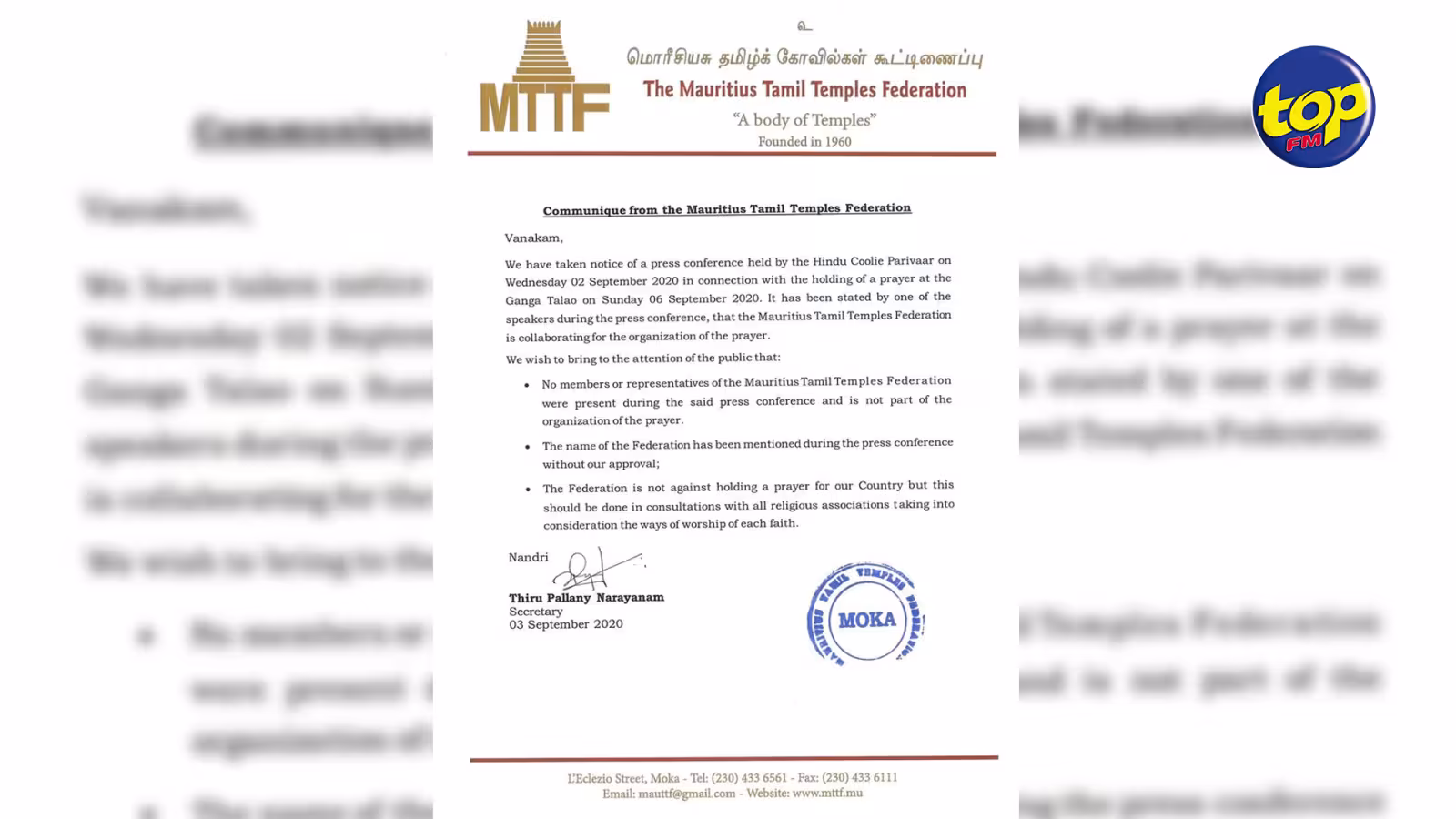 La Mauritius Tamil Temples Federation réclame la restitution du terrain initialement octroyé pour la construction du centre culturel tamoul à Réduit et repris par l’état : Une marche pacifique prévue ce vendredi dans la capitale