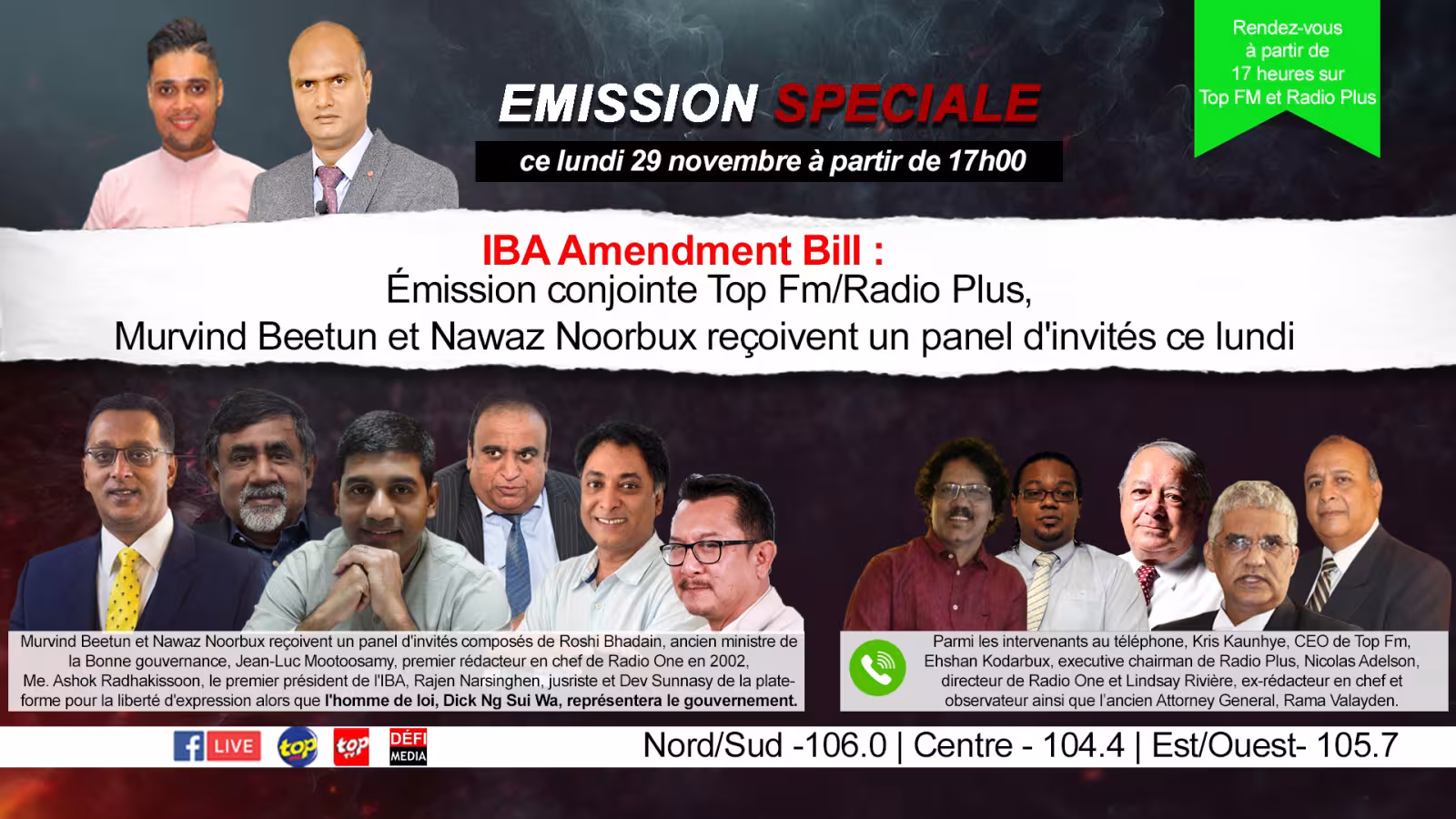 IBA Amendment Bill : Émission conjointe Top Fm/Radio Plus, Murvind Beetun et Nawaz Noorbux reçoivent un panel d’invités ce lundi