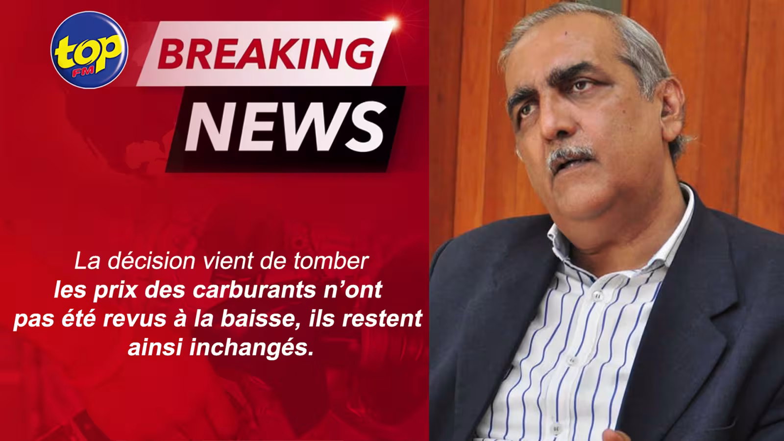 Les prix des carburants pas revus à la baisse : ‘le PPC agi selon les dispositions de la loi et a même recommandé une hausse de 10% du prix de diesel, mais le ministre est intervenu pour empêcher cette augmentation’, avance Rajiv Servansingh