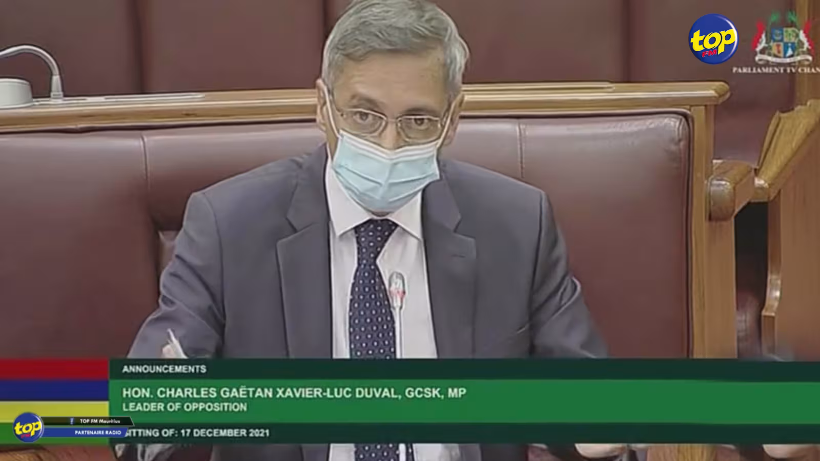 Au Parlement hier : « Je vais distribuer mon boni de fin d’année au personnel de l’hôpital ENT qui sera en service le 24 décembre », affirme Xavier-Luc Duval