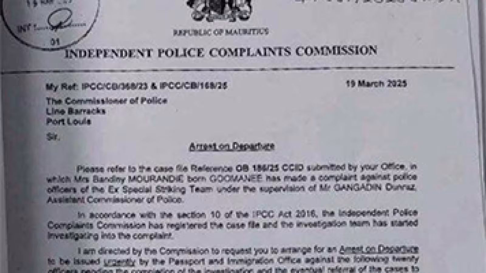 IPCC : les ex-membres de la défunte SST flanqués d’une d’Arrest Upon Departure’