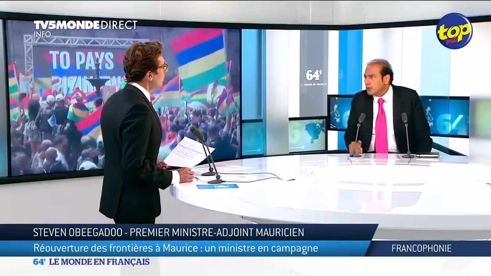 Interrogé par TV5 Monde sur les manifestations citoyennes : « Un incident pareil, ça bouleverse une population », affirme Steven Obeegadoo en faisant référence à l’échouage du Wakashio
