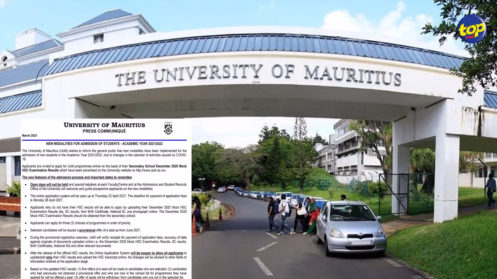 Université de Maurice : l’inscription en ligne pour la nouvelle année académique 2021/2022 basé sur le Secondary School December 2020 Mock HSC Examination