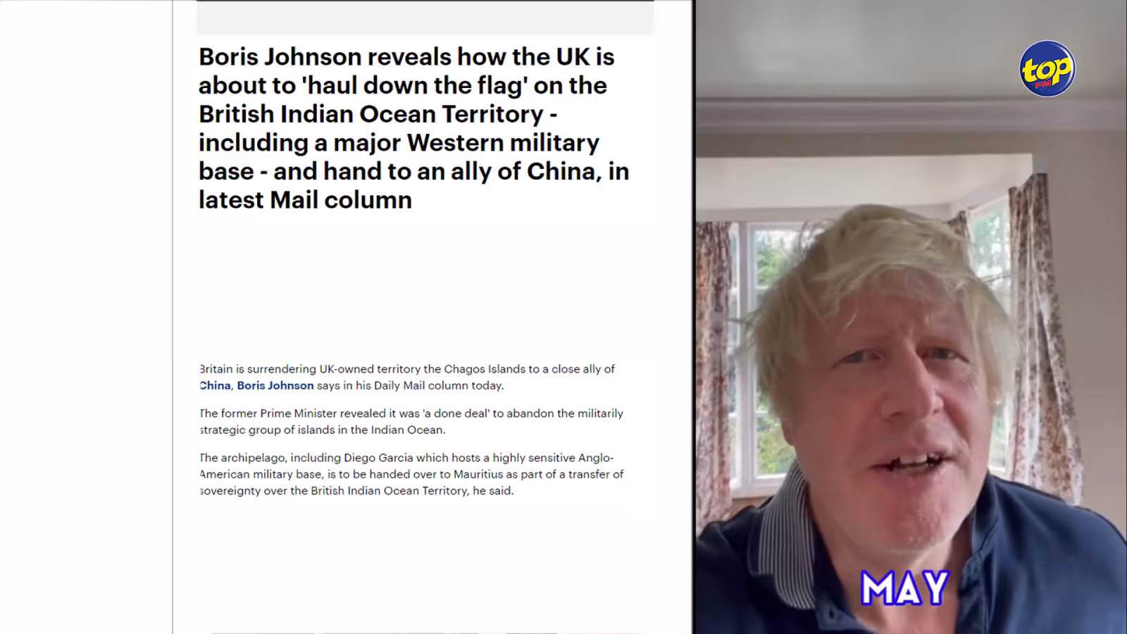 Éventuel retour de la souveraineté de Maurice sur le Chagos : « C’est une décision totalement insensée d’abandonner ces iles à un allié de la Chine », révèle Boris Johnson
