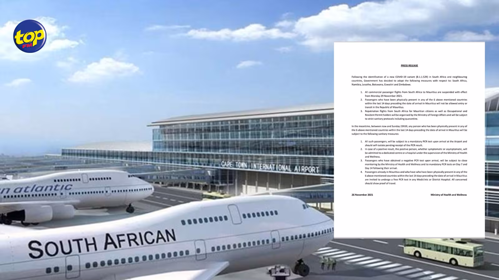 Nouveau variant de la Covid 19 détecté : Maurice suspend tous ses vols  avec l’Afrique du Sud à partir de ce lundi