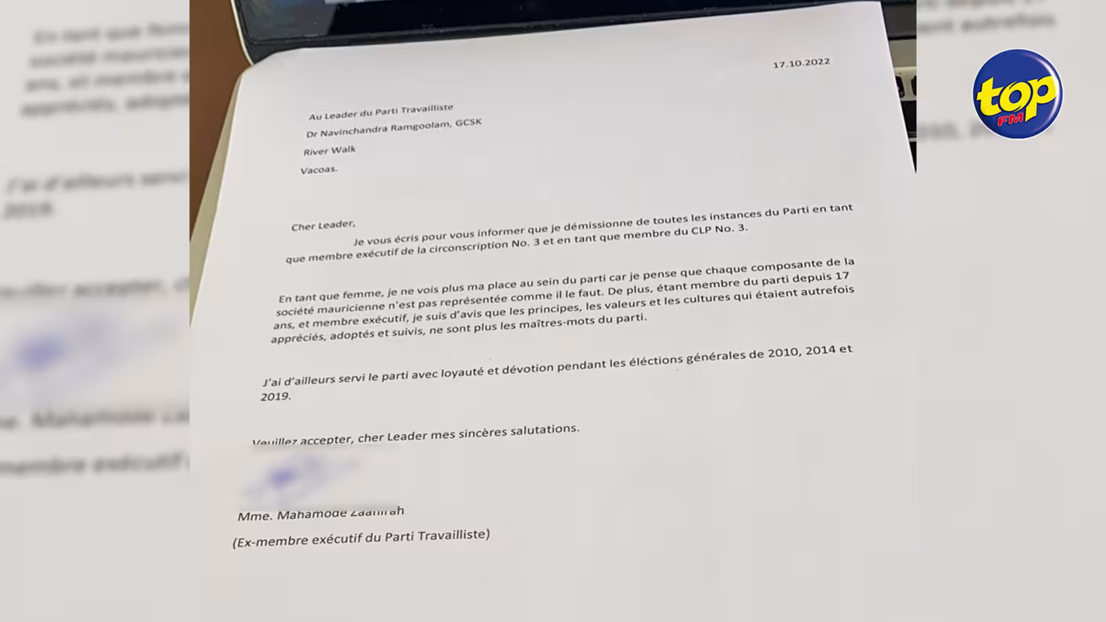 Politique : Zaahirah Mahamode démissionne du Parti travailliste…