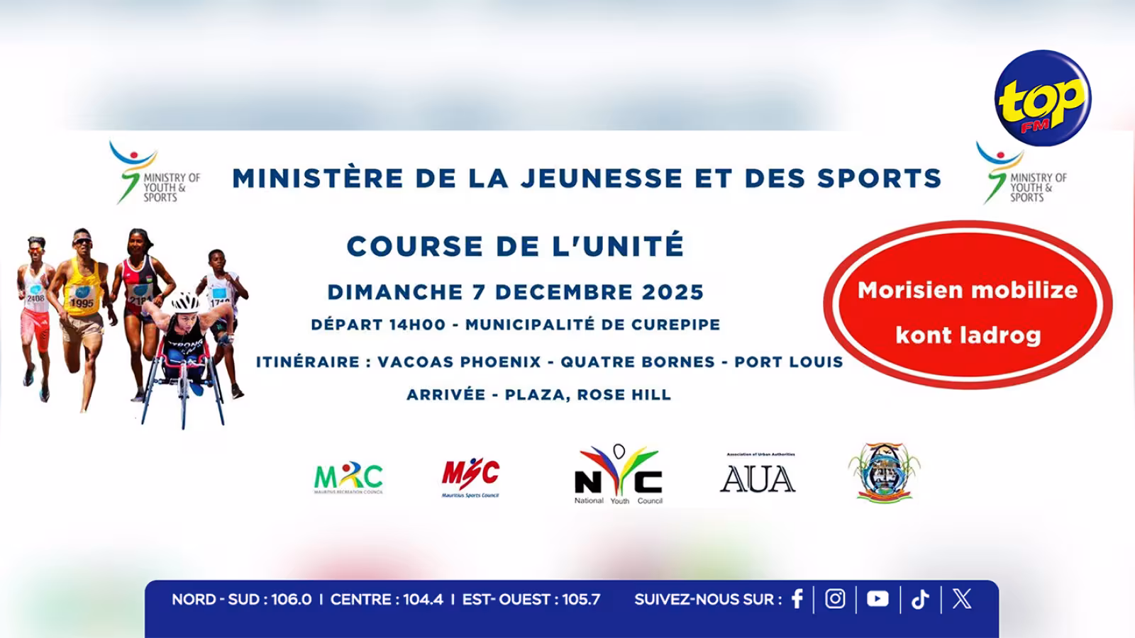 Course de l’Unité : un relais national contre la drogue, des récompenses de Rs 100 000, Rs 75 000 et Rs 50 000