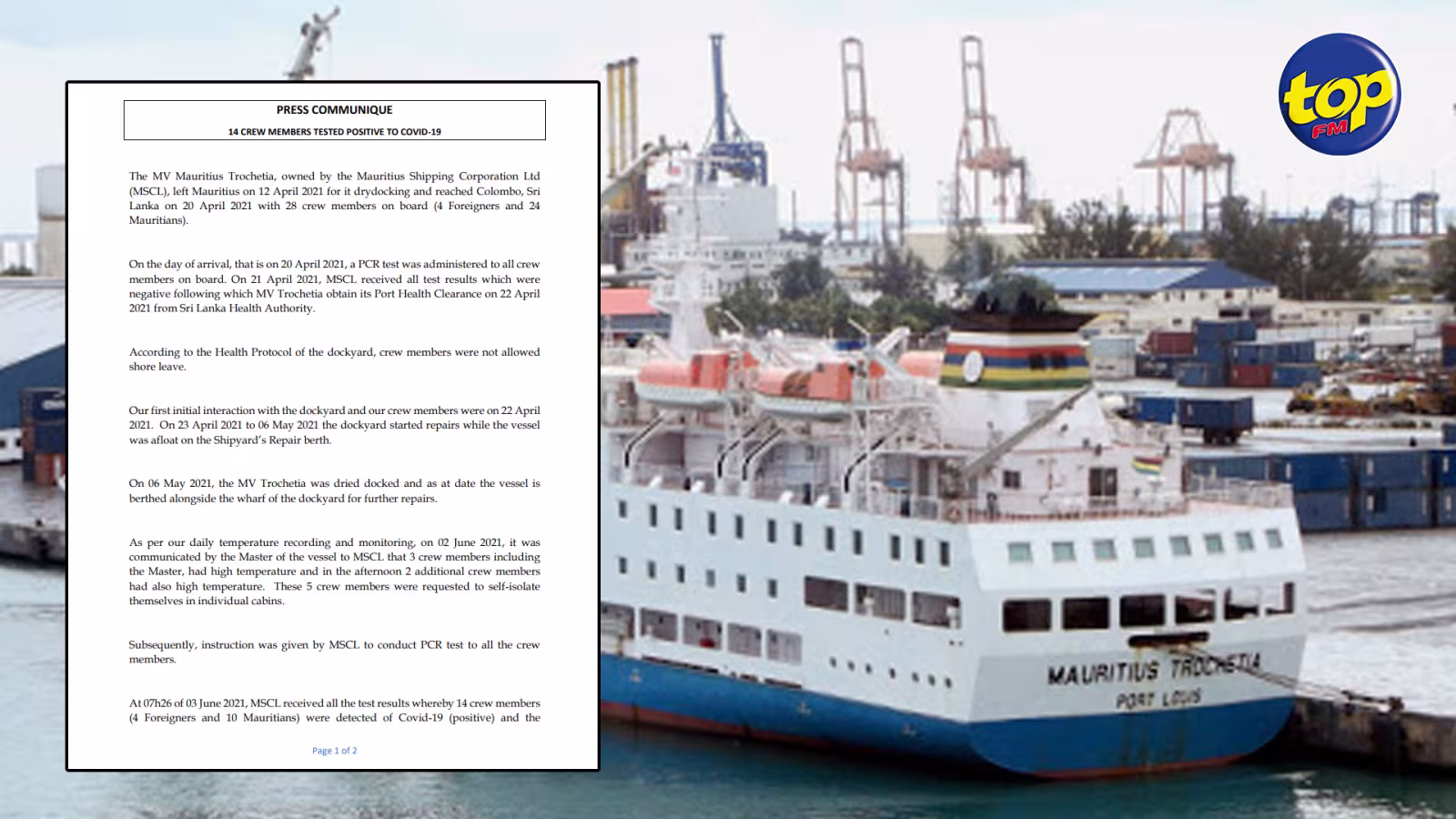 Au Sri Lanka: 14 membres de l’équipage du MV Trochetia, dont 10 mauriciens, testés positifs à la Covid-19