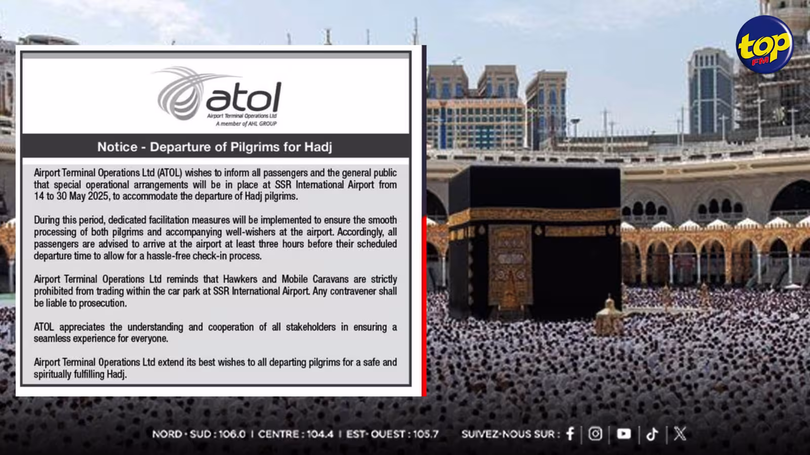 Départs pour le Hadj : Dispositif spécial à l’aéroport SSR du 14 au 30 mai