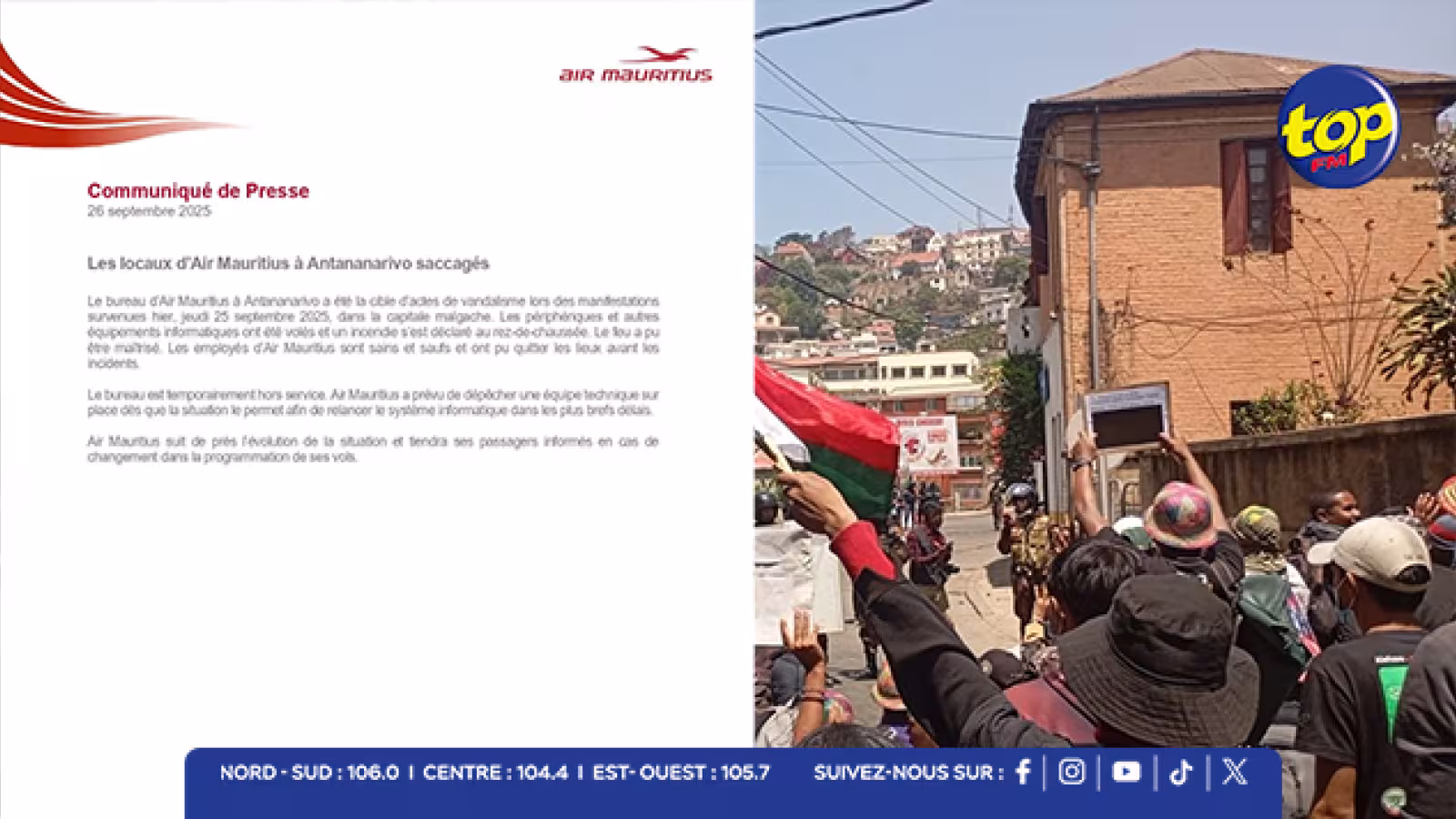 Antananarivo : le bureau d’Air Mauritius vandalisé lors des manifestations