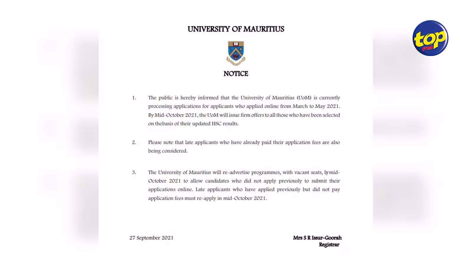 Université de Maurice : Le nouvel exercice d’inscription pour l’année académique 2021-2022 se tiendra à la mi-octobre