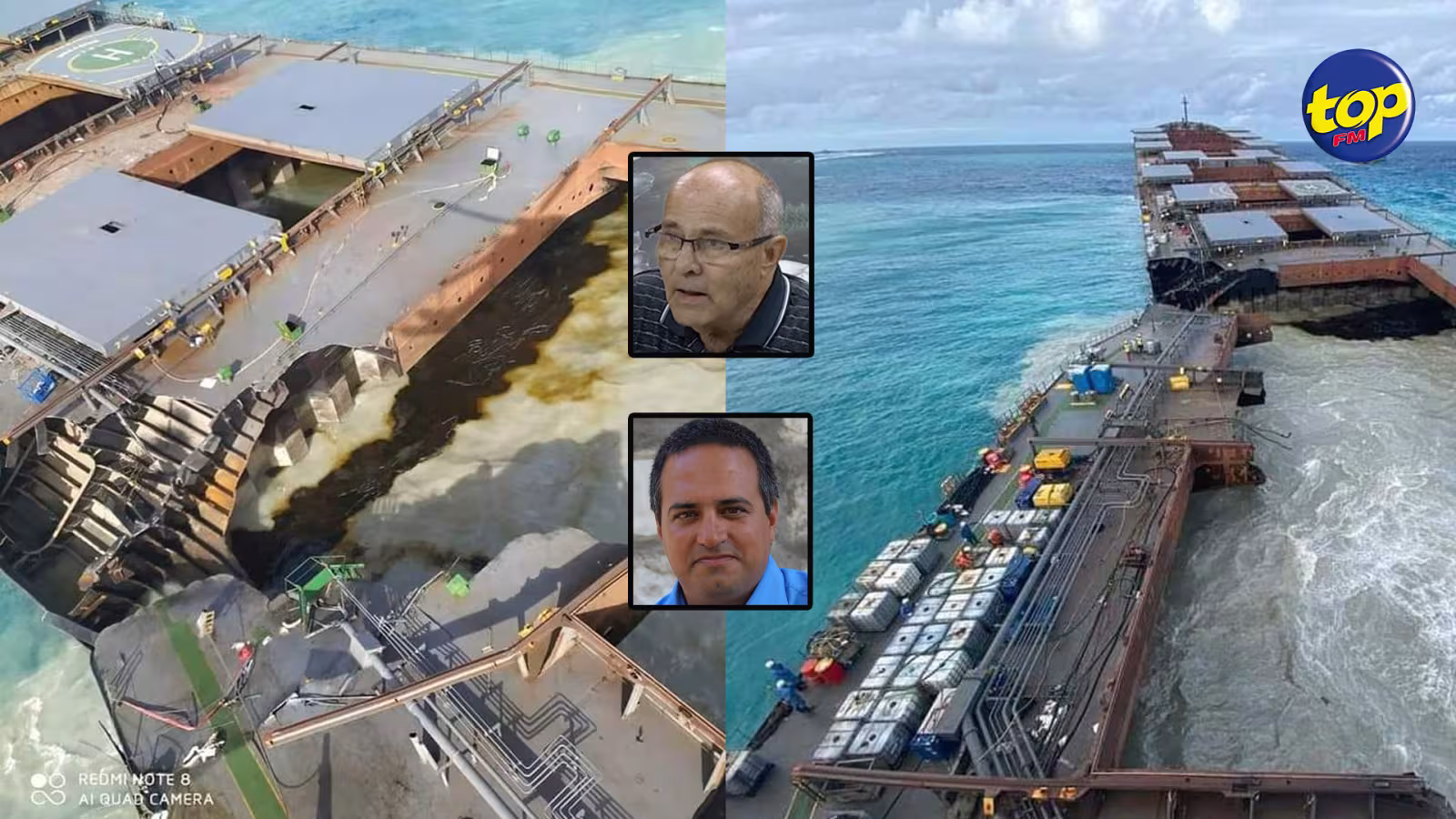Le Wakashio brisé en deux : Le reste d’huile à bord du navire risque de se déverser dans la mer s’alarment Roger de Spéville et Vassen Kauppaymuthoo.
