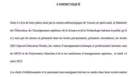 En raison du mauvais temps : Les institutions éducatives resteront fermées demain