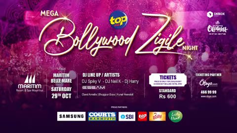 Le grand évènement Top FM Mega Bollywood Zigile Night a lieu ce Samedi au Maritim Crystals Beach Hotel