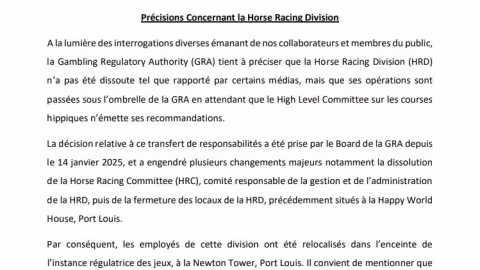 Hippisme : la HRD relocalisée mais pas démantelé … la GRA s’explique via un communiqué