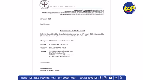 Mauritius Bar Association : Une nouvelle équipe dirigeante pour 2025… Anwar Moollan SC à la présidence