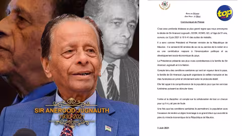 Décès de Sir Anerood Jugnauth: La veillée mortuaire et les rites funéraires se tiendront en toute intimité