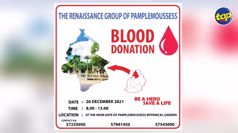Au Jardin botanique de Pamplemousses : le Groupe Renaissance de Pamplemousses organise une collecte de sang ce dimanche