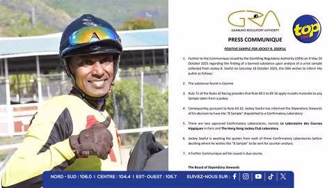 Présence de cocaïne dans son test d’urine : le jockey DineshSooful dans la tourmente
