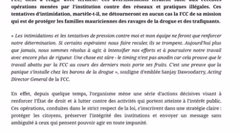 FCC : pas de recul face aux menaces, la lutte contre le crime continue