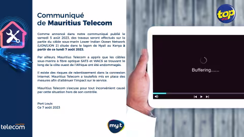 Ralentissement dans la connexion internet :  ‘‘Les câbles fibres optiques sous-marins à sur la côte ouest de l’Afrique ont été endommagés’’, explique Mauritius Telecom