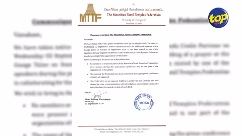 Conférence de presse de la Hindu Coolie Parivaar : la Mauritius Tamil Temples Federation dénonce l’utilisation de son nom sans son autorisation