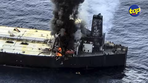 Le pétrolier New Diamond battant pavillon panaméen, en flamme  au large de Sri Lanka : un marin philippin porté disparu et un grièvement brûlé