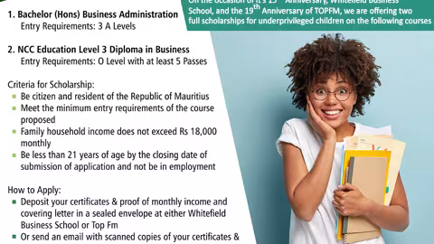 Bourses d’études offertes par Whitefield Business School et Top FM à deux étudiants issus de milieu modeste : Vous avez jusqu’à demain ( 20 aout ) pour soumettre vos applications