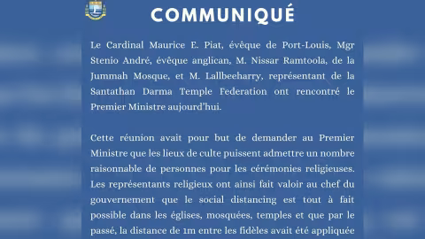 10 personnes dans les lieux de culte : « Cette mesure sera maintenue jusqu’à nouvel ordre », affirme Pravind Jugnauth lors d’une réunion avec les chefs religieux ce jeudi