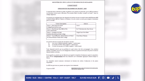 Transfert en grade 7 : un second exercice prévu les 5 et 6 février prochain